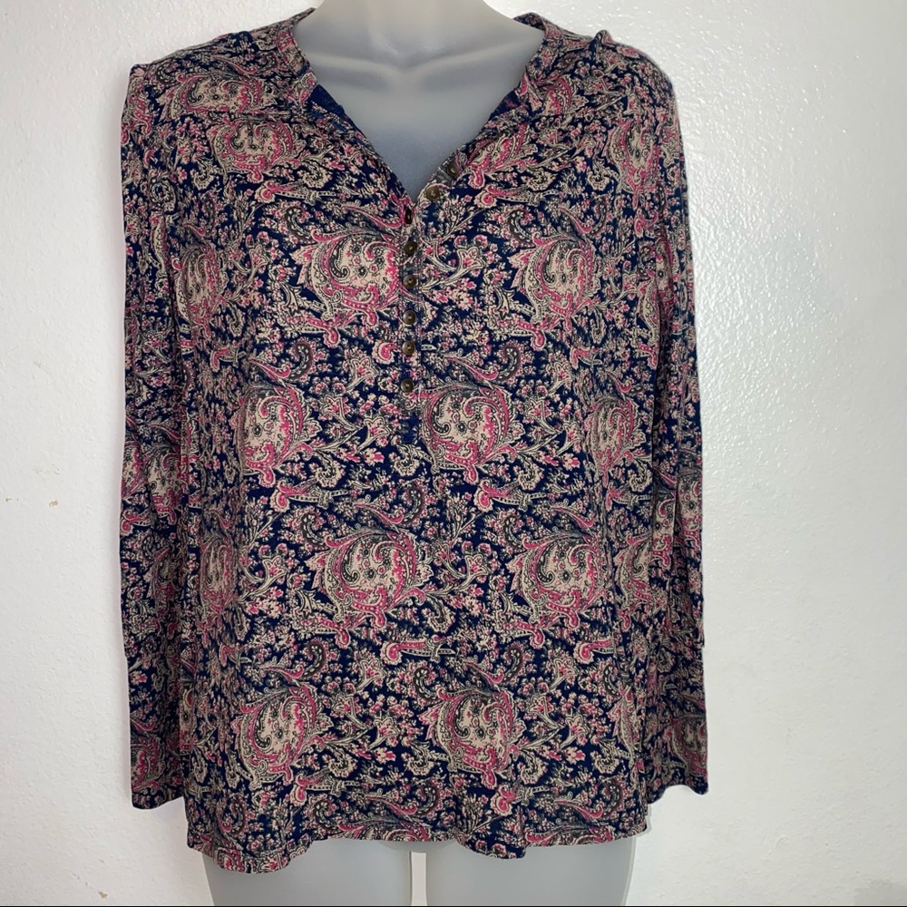 NWT Lucky Brand purple paisley pattern long sleeve blouse